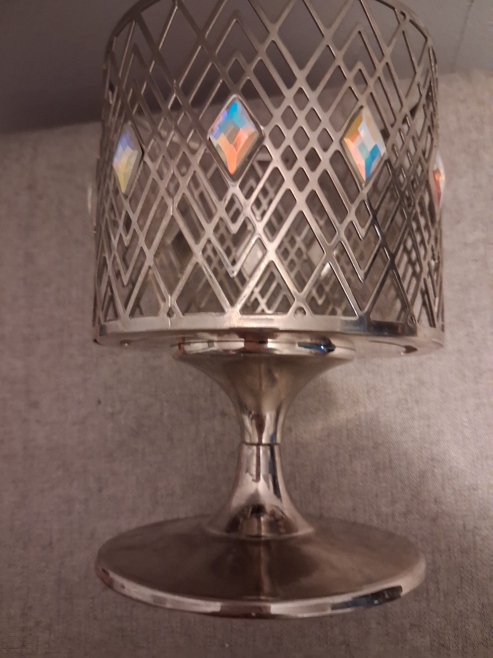 Bath & Body Works Silver Iridescent Gem Metal Candle Holder